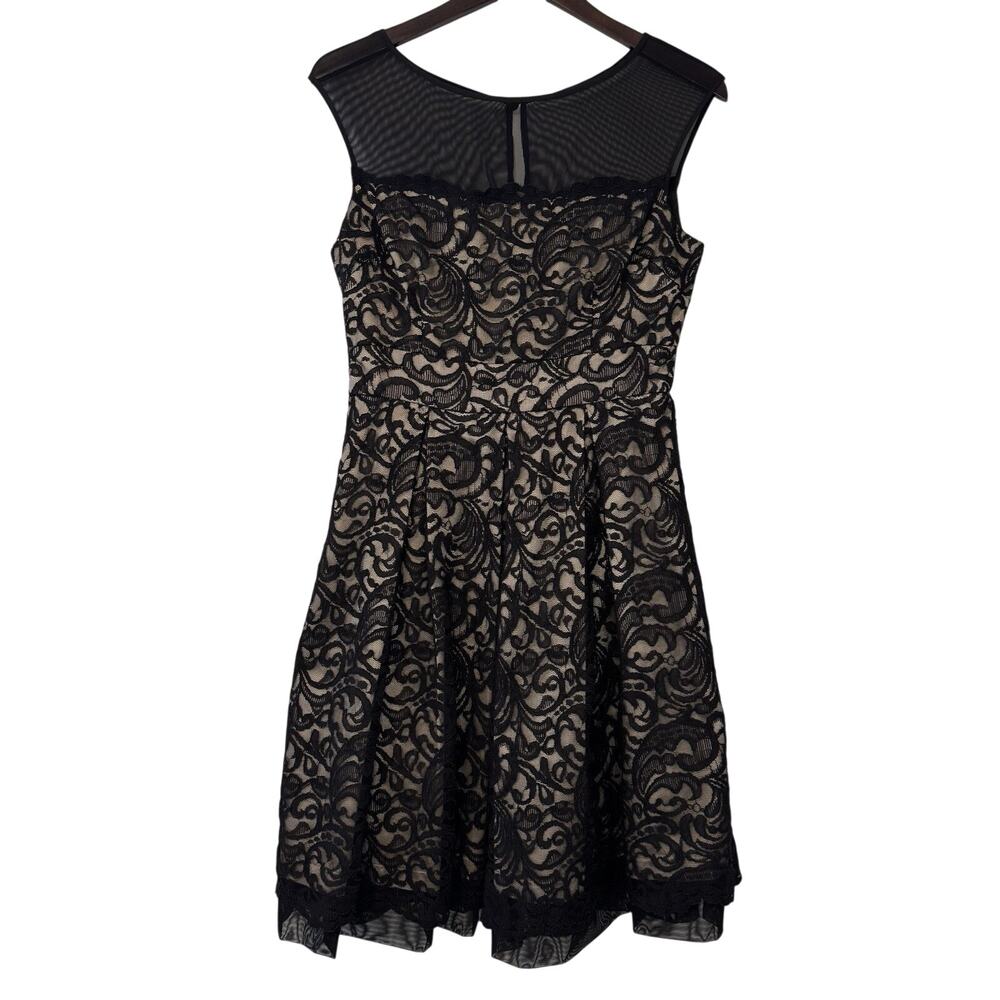 Eliza J Black Mesh Lace Fit And Flare Dress Women's 8 Sleeveless Black Cocktail